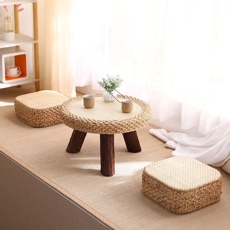 Artisanal Rattan Round Coffee Table - Bark legs Furniture - Furniture - Grandior Homes