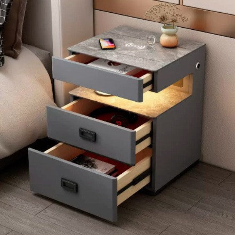 Smart Bedside Table with Fingerprint Lock - Grey bedside table / USB Furniture - Furniture - Grandior Homes