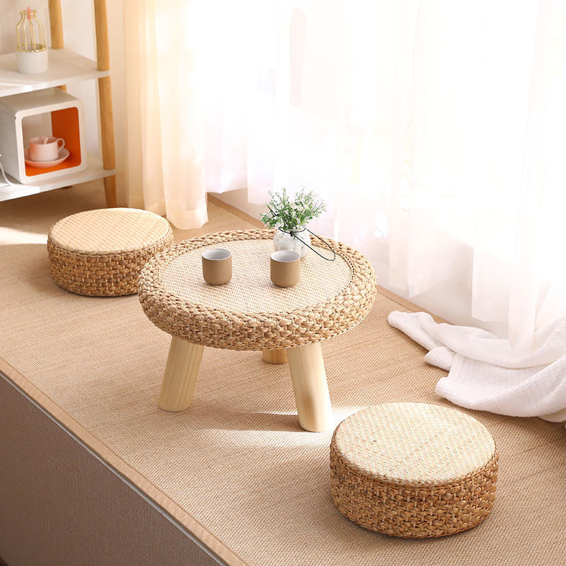 Artisanal Rattan Round Coffee Table - Log Legs Furniture - Furniture - Grandior Homes