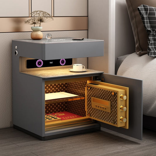 Smart Bedside Table with Fingerprint Lock - Grey safe / USB Furniture - Furniture - Grandior Homes