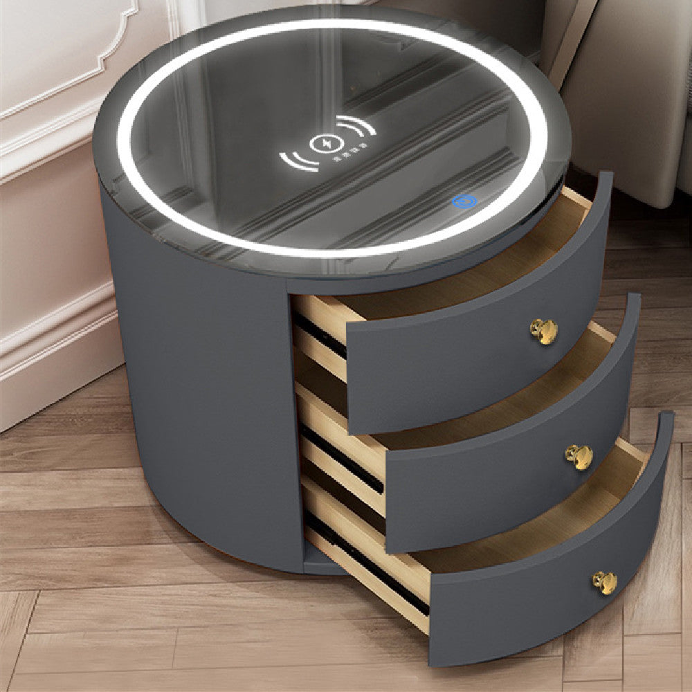 Intelligent Round Bedside Table with Multi-Function Audio Cabinet - Dark Grey / USB Furniture - Furniture - Grandior Homes