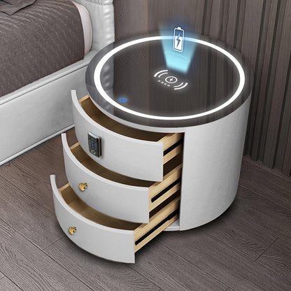 Intelligent Round Bedside Table with Multi-Function Audio Cabinet - White / USB Furniture - Furniture - Grandior Homes