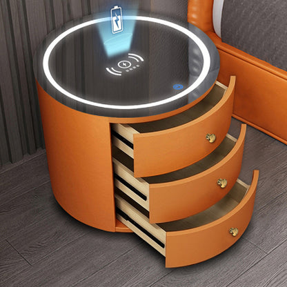 Intelligent Round Bedside Table with Multi-Function Audio Cabinet - Orange / USB Furniture - Furniture - Grandior Homes
