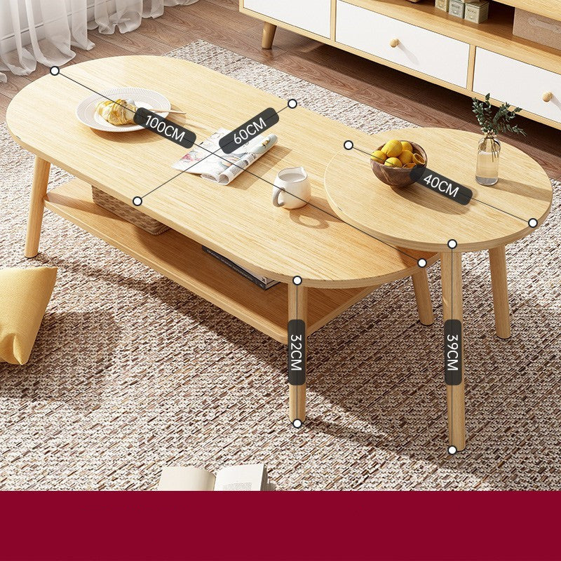 Double-Decked Oval Shaped Coffee Table - Oak / Make up Furniture - Furniture - Grandior Homes