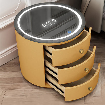Intelligent Round Bedside Table with Multi-Function Audio Cabinet - Yellow brown / USB Furniture - Furniture - Grandior Homes