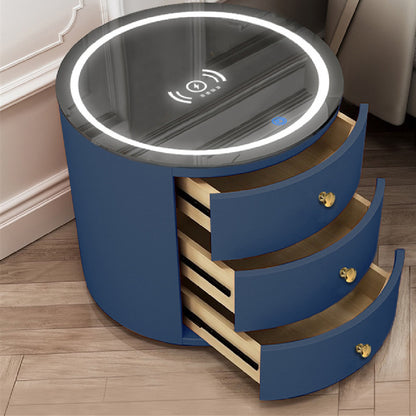 Intelligent Round Bedside Table with Multi-Function Audio Cabinet - Dark Blue / USB Furniture - Furniture - Grandior Homes