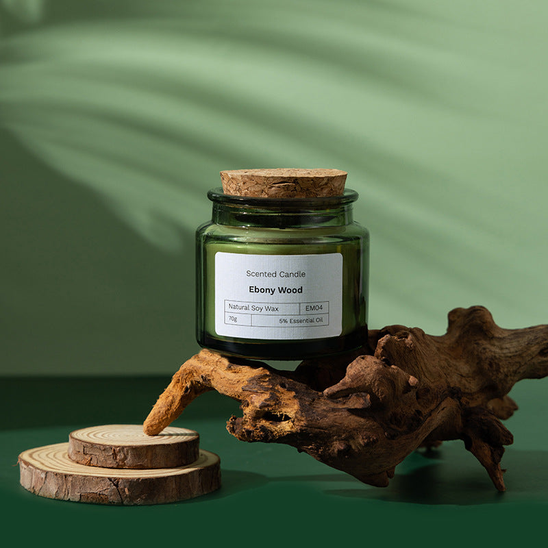 Wood Stoppered Green Glass Soy Wax Scented Candle