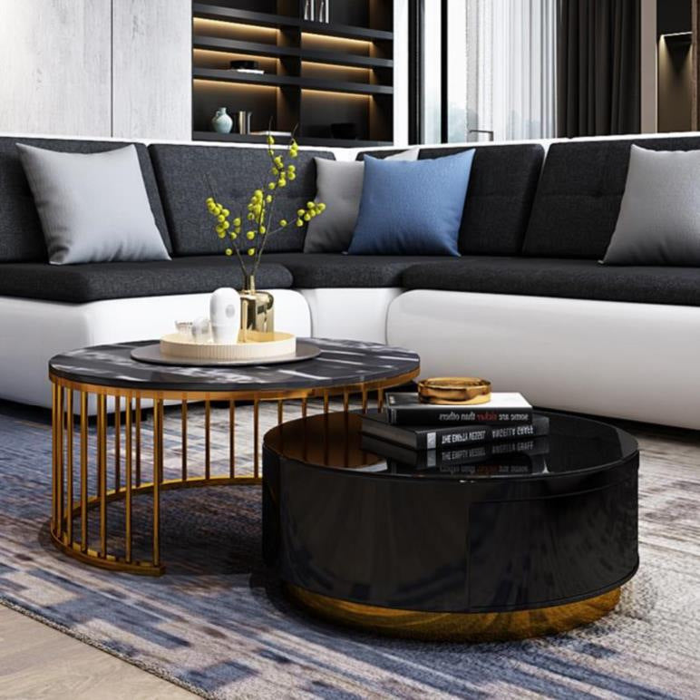 Contemporary Round Marble Coffee Table - Black Furniture - Furniture - Grandior Homes