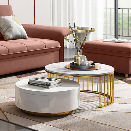 Contemporary Round Marble Coffee Table - White Furniture - Furniture - Grandior Homes