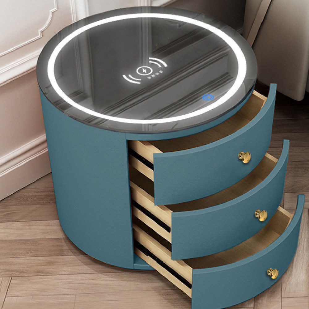Intelligent Round Bedside Table with Multi-Function Audio Cabinet - Cyan / USB Furniture - Furniture - Grandior Homes