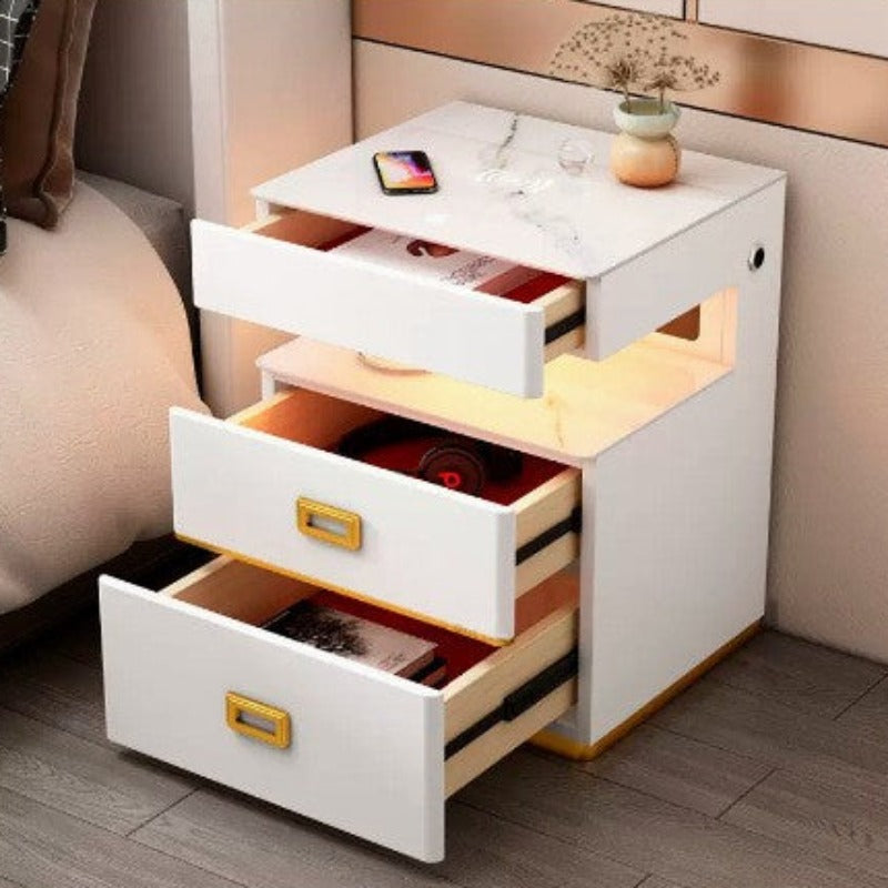 Smart Bedside Table with Fingerprint Lock - White bedside table / USB Furniture - Furniture - Grandior Homes