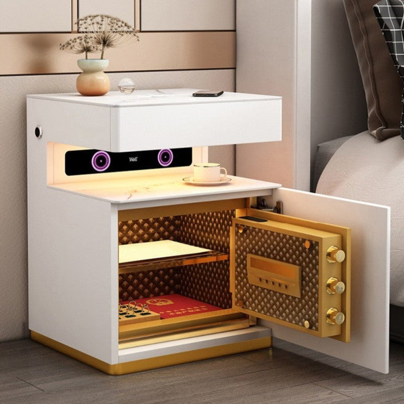 Smart Bedside Table with Fingerprint Lock - White safe / USB Furniture - Furniture - Grandior Homes