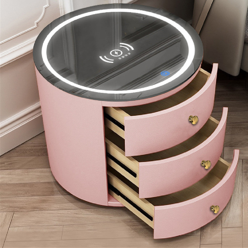 Intelligent Round Bedside Table with Multi-Function Audio Cabinet - Pink / USB Furniture - Furniture - Grandior Homes