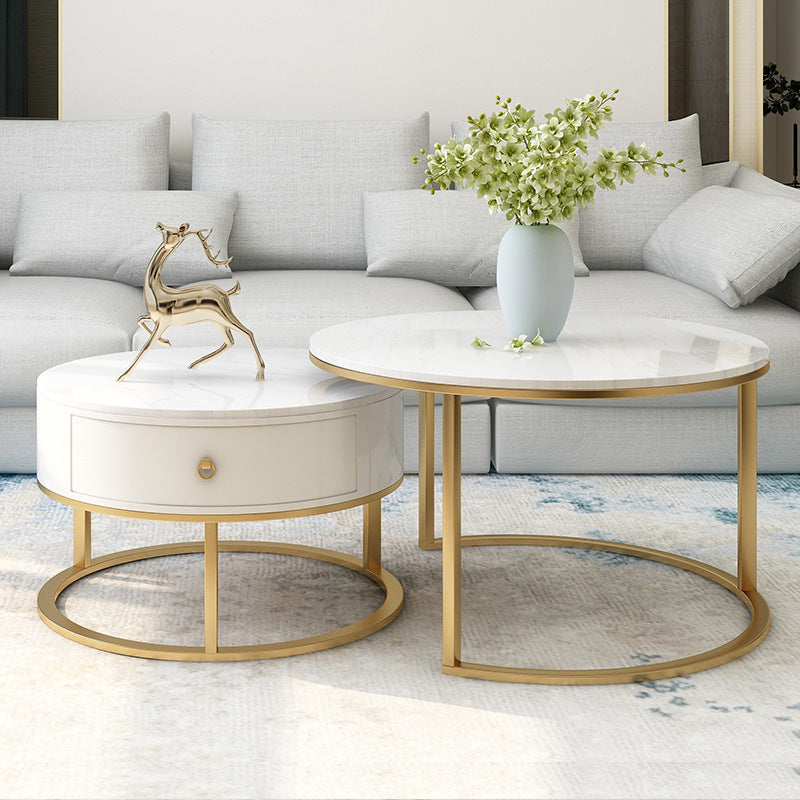 Modern Minimalist Slate Round Coffee Table Combination - Gold Frame Yashibai / Diameter 60to45 Furniture - Furniture - Grandior Homes