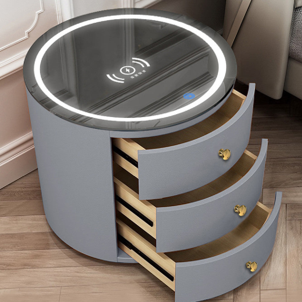 Intelligent Round Bedside Table with Multi-Function Audio Cabinet - Light Grey / USB Furniture - Furniture - Grandior Homes
