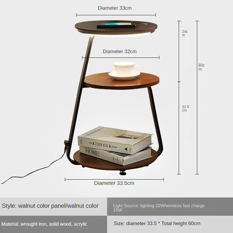 Sleek Bedside Wireless Charging Table - Full walnut color / 220V US Home Lighting - Home Lighting - Grandior Homes