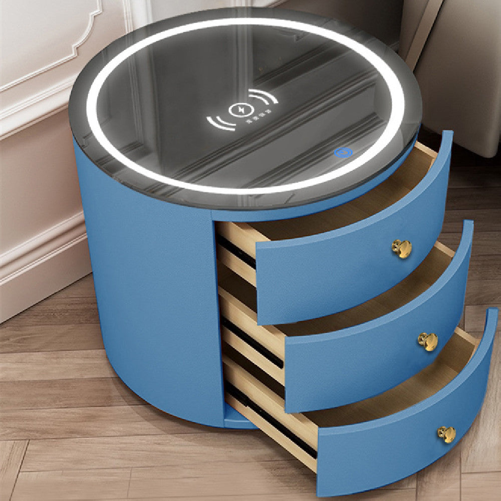 Intelligent Round Bedside Table with Multi-Function Audio Cabinet - Sky Blue / USB Furniture - Furniture - Grandior Homes